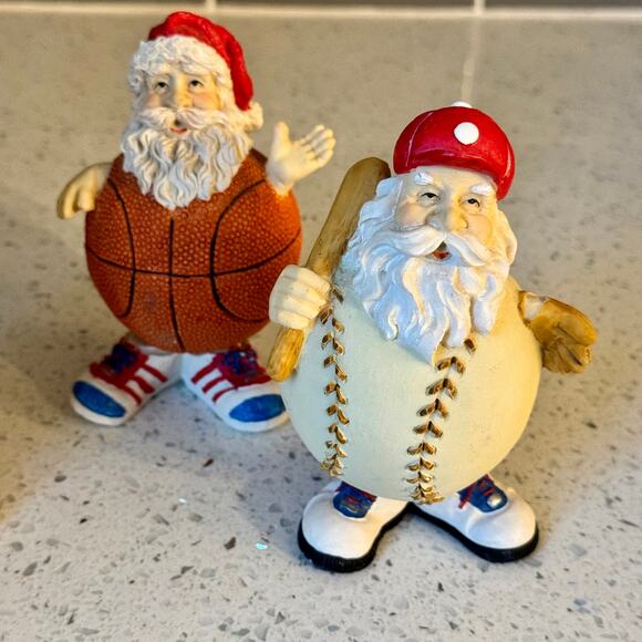 3 Vintage Sports Santa Christmas Bobblehead Figurines Soccer Baseball Basketball - Picture 8 of 12